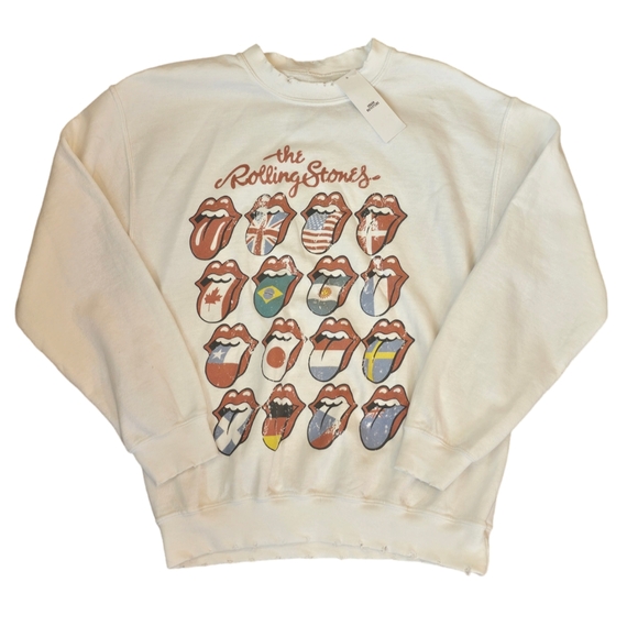 Rolling Stones Multi International Lips White Crewneck Sweatshirt - Picture 2 of 10